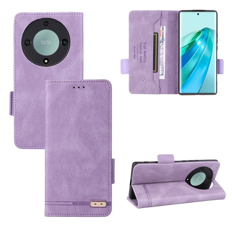 Magnetic clasp flip leather phone case in purple with magnetic closure and card slots