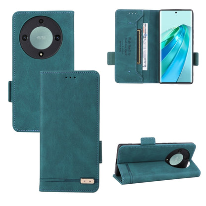 Teal magnetic clasp flip leather phone case with card slots and fold-over cover.