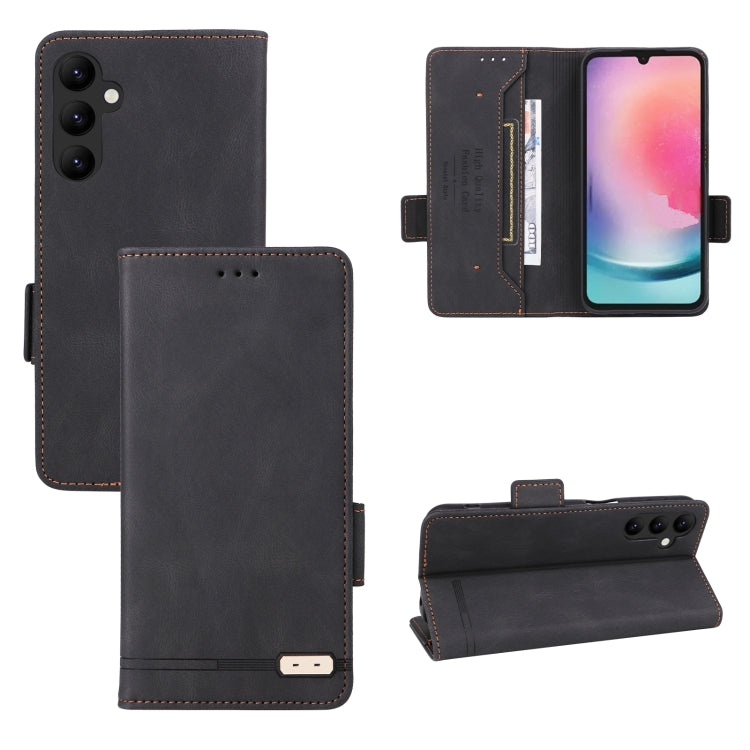 Magnetic clasp flip leather phone case in dark brown/black with card slots and cutout