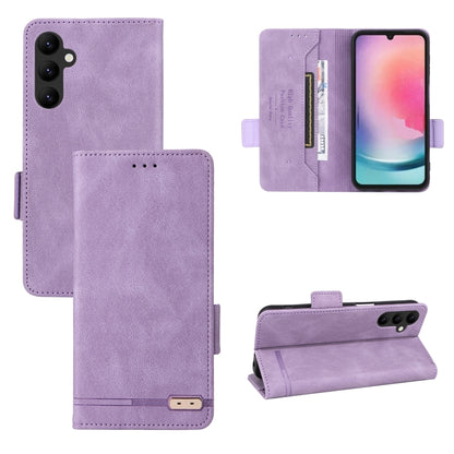 Magnetic clasp flip leather phone case in purple with camera cutout and flip cover