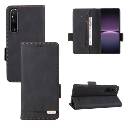 Magnetic clasp flip leather phone case in dark brown/black with camera cutout and stand