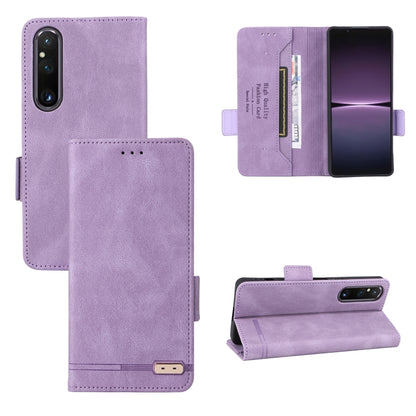 Magnetic clasp flip leather phone case in purple with card slots and fold-out stand