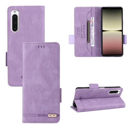 Magnetic clasp flip leather phone case in purple with card slots and magnetic flap