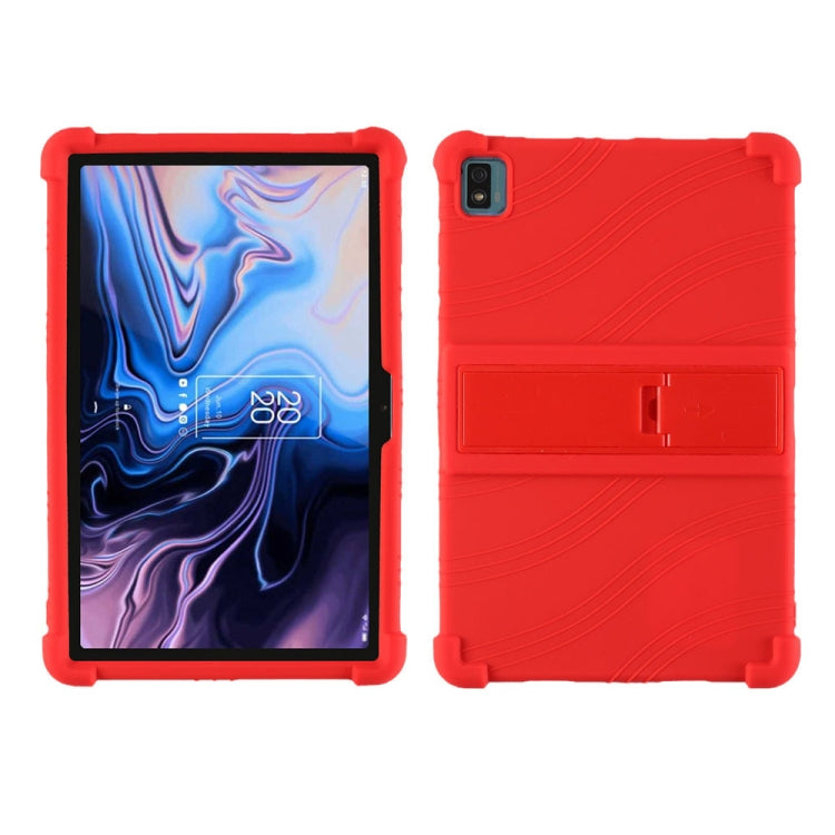 Red silicone tablet protective case with fold-out stand and camera cutout