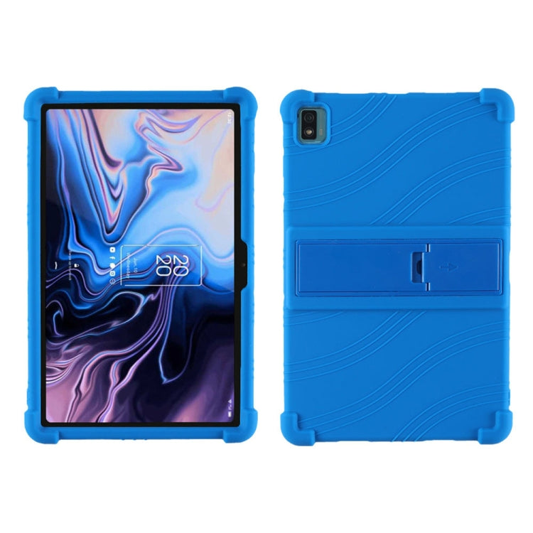Blue silicone tablet protective case with fold-out stand and camera cutout