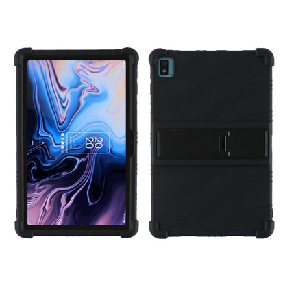 Black silicone tablet protective case with fold-out stand and camera cutout