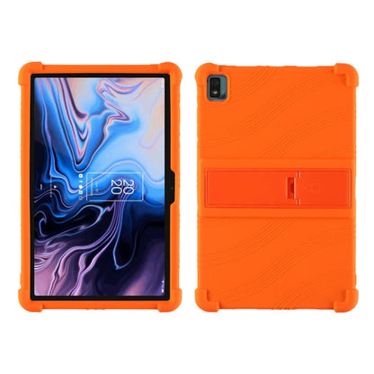 Orange silicone tablet protective case with fold-out stand and camera cutout