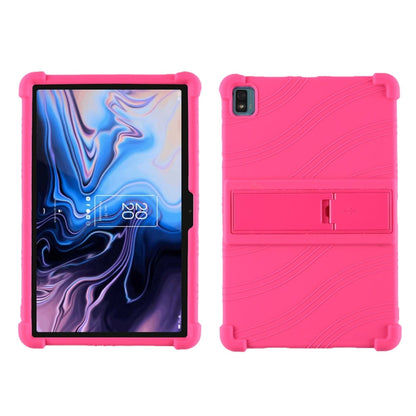 Pink silicone tablet protective case with fold-out stand and camera cutout