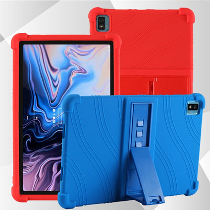 Red and blue silicone tablet protective case set with fold-out stand and camera cutout
