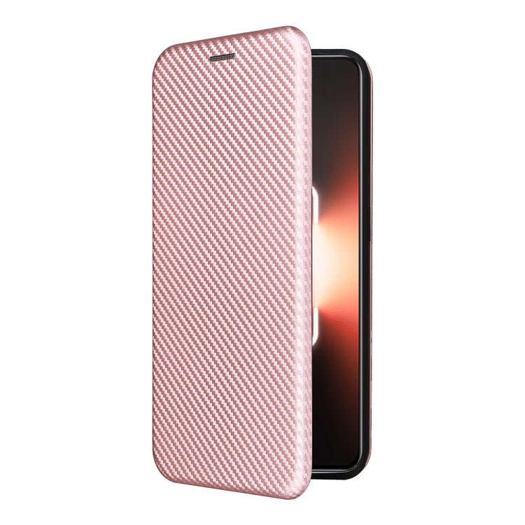 Pink carbon-fiber texture flip phone case with smooth outer cover and side cutouts