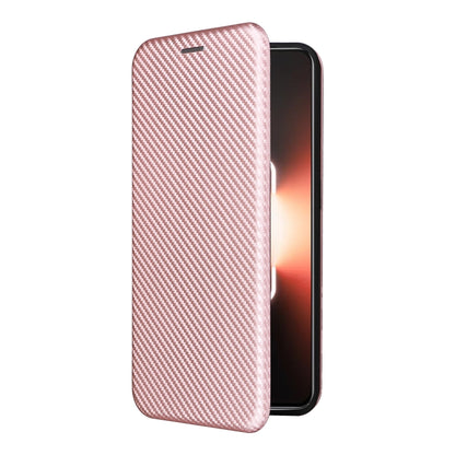 Pink carbon-fiber texture flip phone case with smooth outer cover and side cutouts