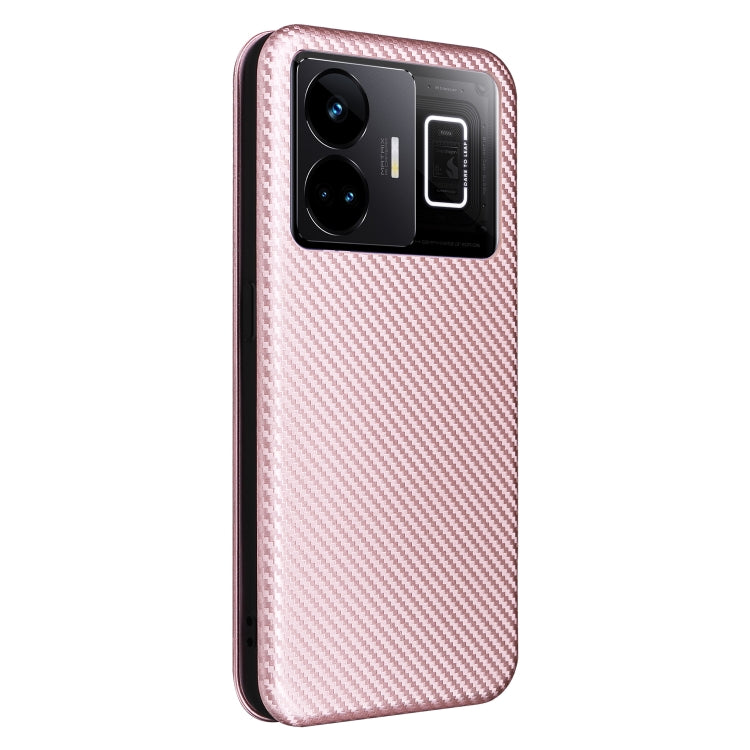 Pink carbon-fiber texture phone case with camera cutout and front flip cover