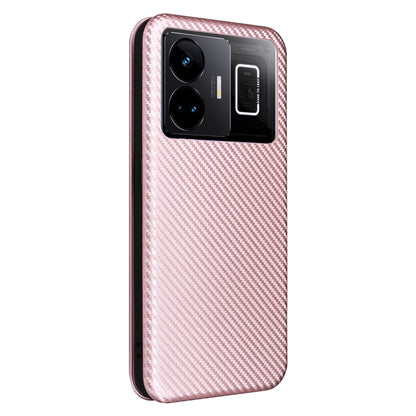 Pink carbon-fiber texture phone case with camera cutout and front flip cover