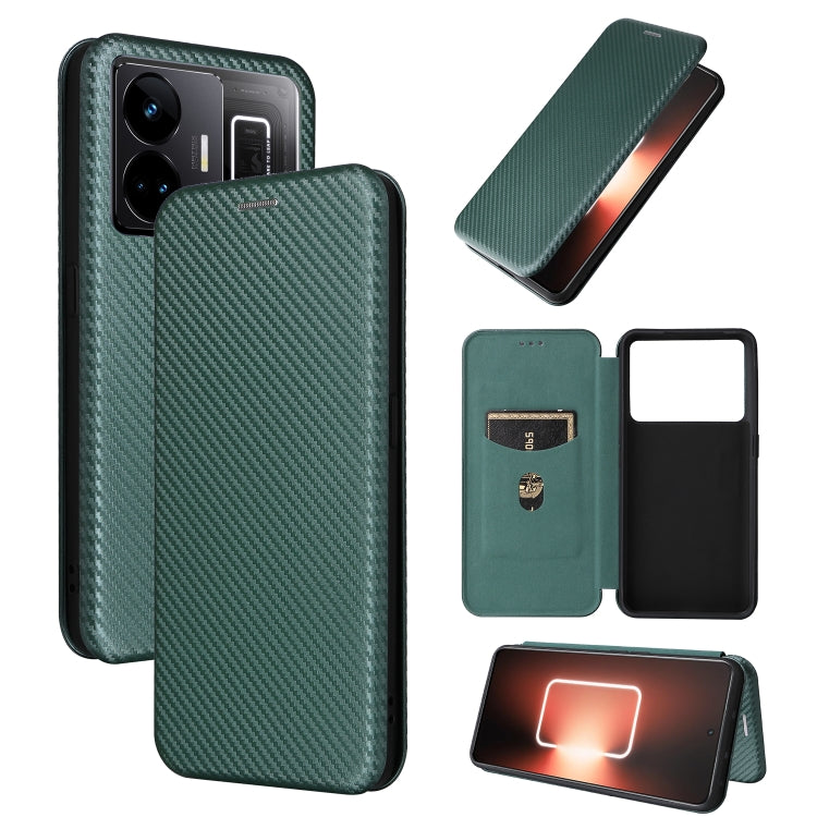 Green carbon fiber textured flip leather phone case with card slot and magnetic flap