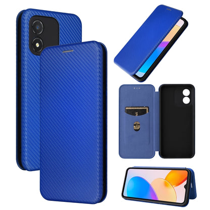 Blue carbon fiber textured flip leather phone case, front and back with inner holder