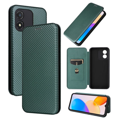 Green carbon fiber textured flip leather phone case, front and back with inner card holder