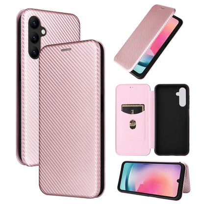 Pink carbon-fiber texture flip phone case with card slot and screen-opening front