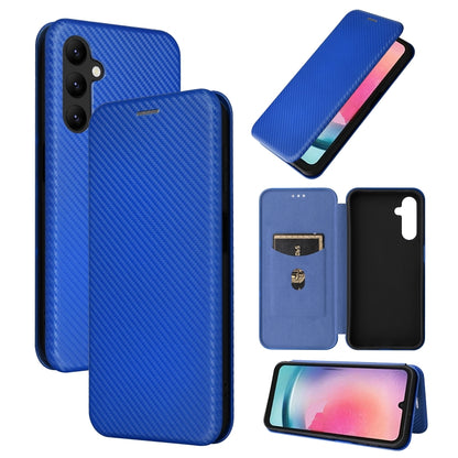 Blue carbon fiber textured flip leather phone case with magnetic front cover