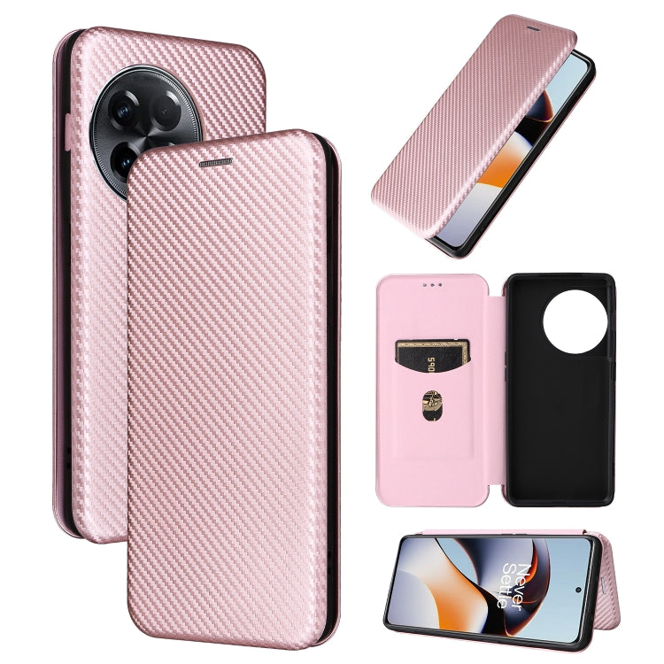 Pink flip phone case with carbon-fiber texture, camera cutout, and inner card pocket