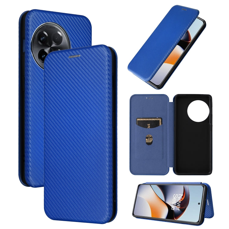 Blue carbon fiber textured flip leather phone case with camera cutout and card pocket