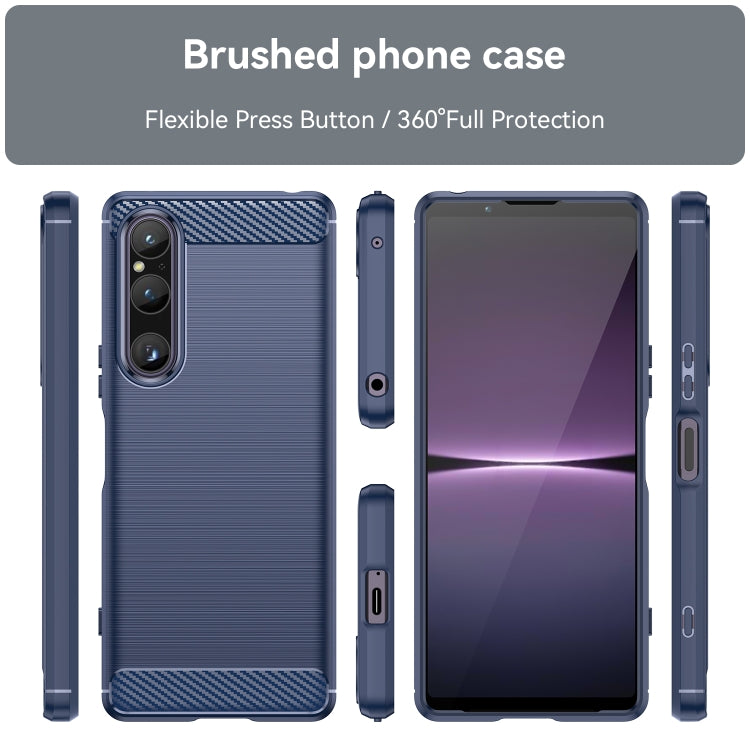Blue phone case set with brushed texture, camera cutout, and side button openings