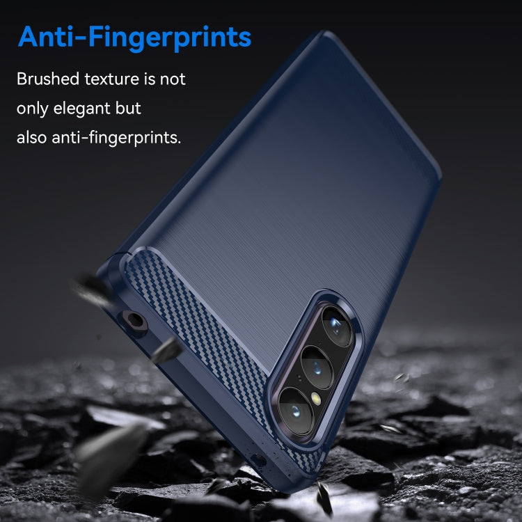 Blue phone case with brushed texture and raised camera area, anti-fingerprint finish