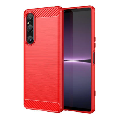 Red phone case with brushed texture and carbon-fiber grip, camera cutout and ports