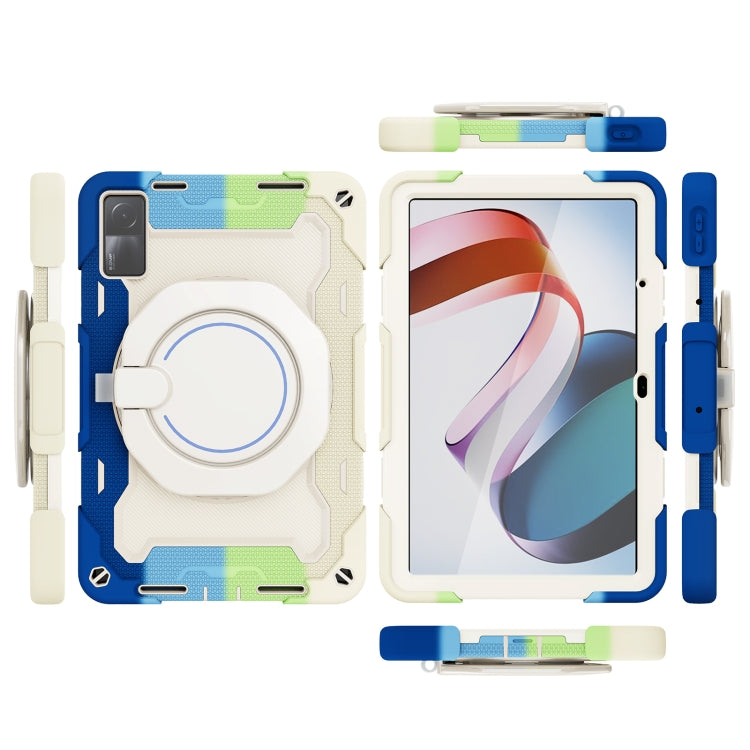 Tablet case with circular kickstand and side grips, white with blue accents, for Xiaomi Redmi Pad
