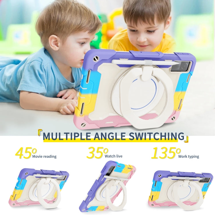 Colorful silicone tablet case with circular stand and built-in hand strap
