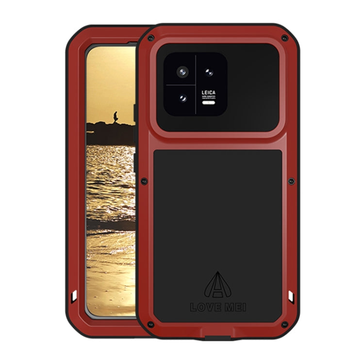 Red metal shockproof waterproof phone case with camera cutout and screen cover
