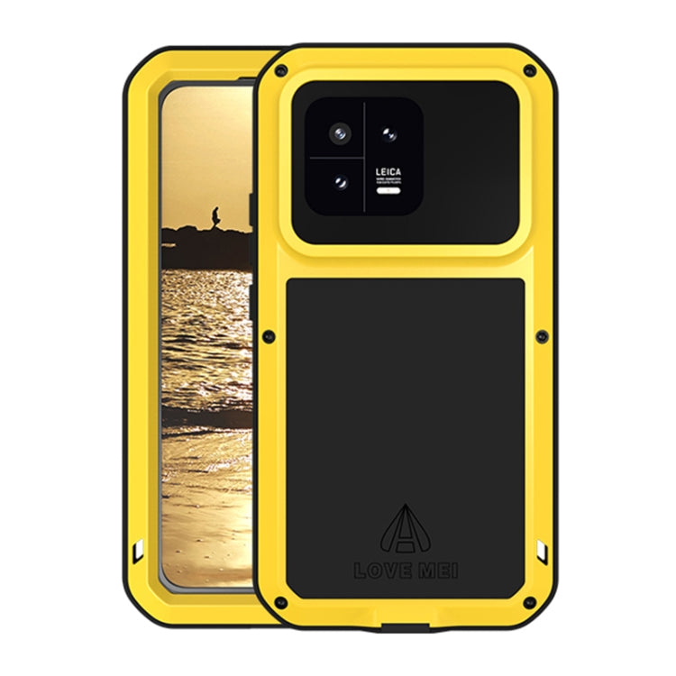 Yellow metal shockproof waterproof phone case with camera cutout and screen cover