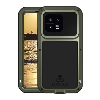 Army green metal shockproof waterproof phone case with camera cutout and screen cover