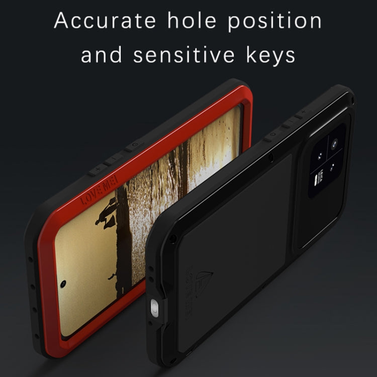 Rugged phone case with red and black metal edges, camera lens cutout