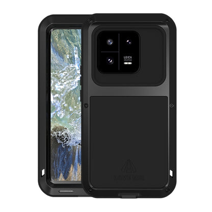 Black metal shockproof waterproof phone case with camera cutout and front screen cover
