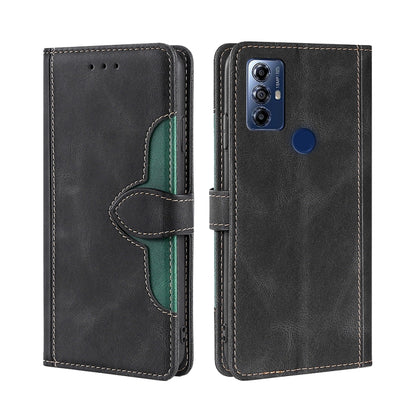 Black leather phone case with magnetic buckle and green inner card slot