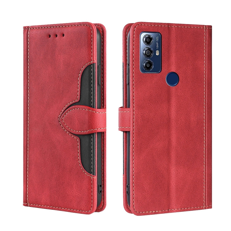Red leather phone case with magnetic buckle and black inner card holder