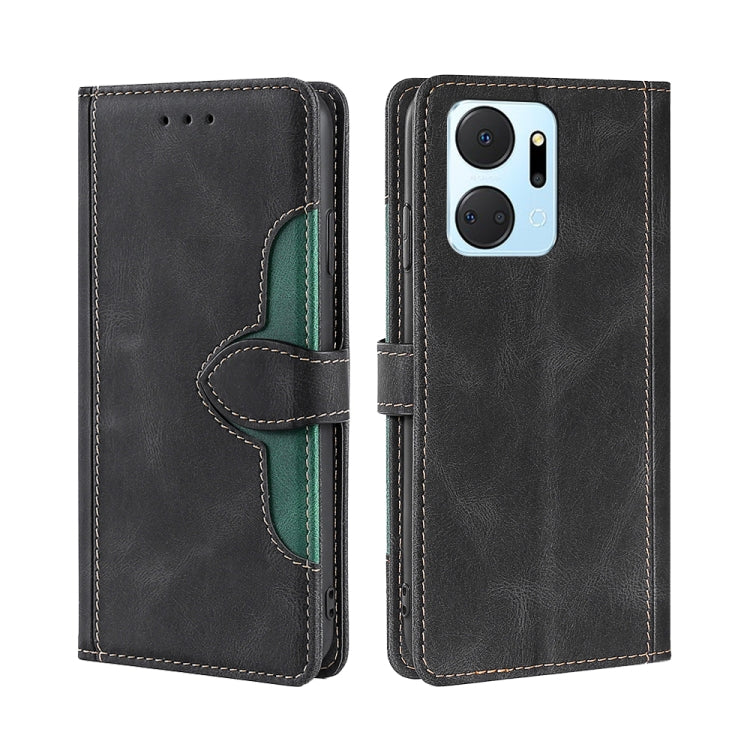 Black leather phone case with magnetic buckle and green inner card slot
