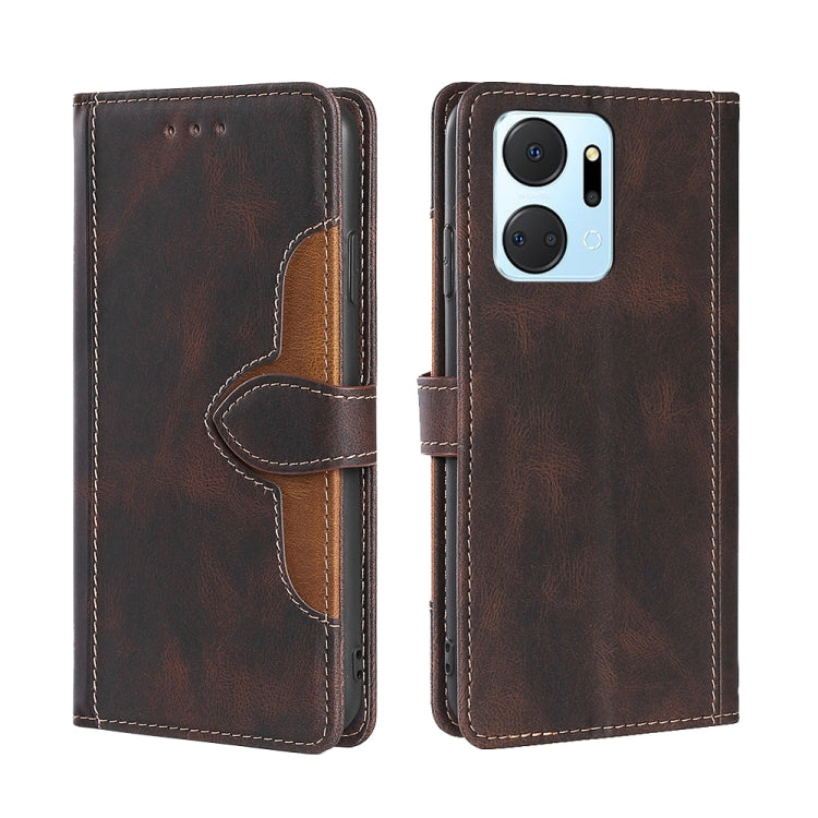 Brown leather magnetic buckle phone case with flip cover and card slot
