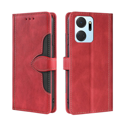 Red leather magnetic buckle phone case with flip cover and card slot