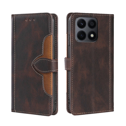 Dark brown leather magnetic buckle phone case with flip cover and camera cutout