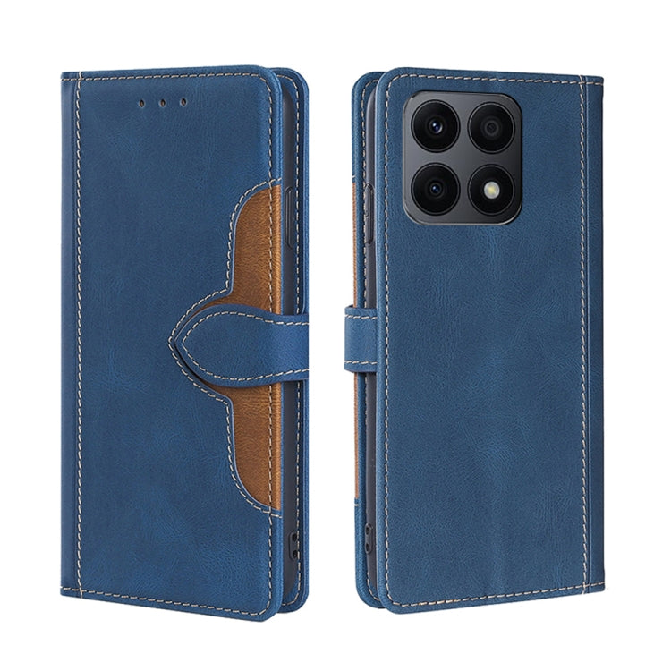 Blue leather magnetic buckle phone case with flip cover and camera cutout