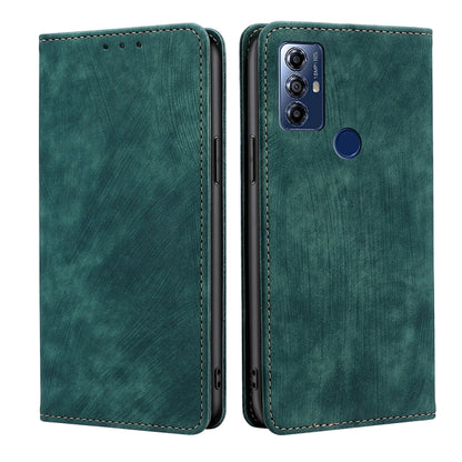Green magnetic wallet phone case with stitched edges and camera cutout.