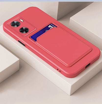 Magenta TPU phone case with contrast card slot and button-style camera cutouts