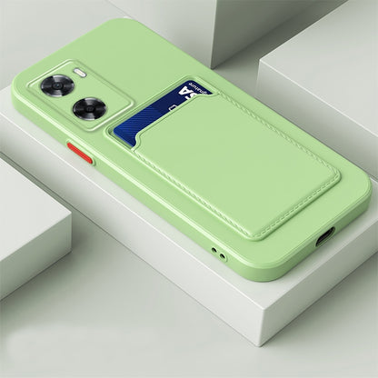 Green TPU phone case with contrast card slot and button-style camera cutouts