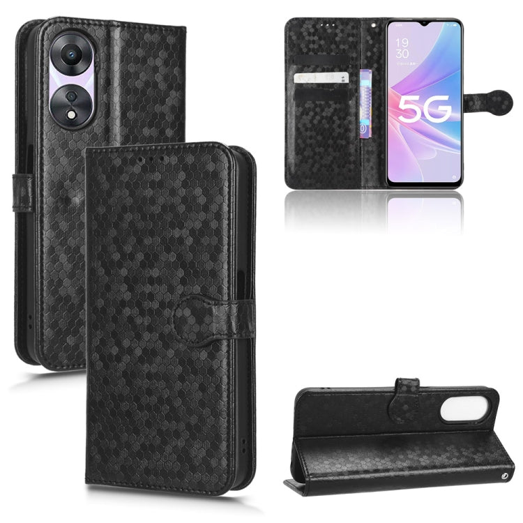 Black honeycomb dot leather phone wallet case with card slots and magnetic flap