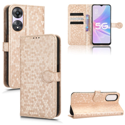 Beige honeycomb dot leather phone case with card slots and magnetic front flap