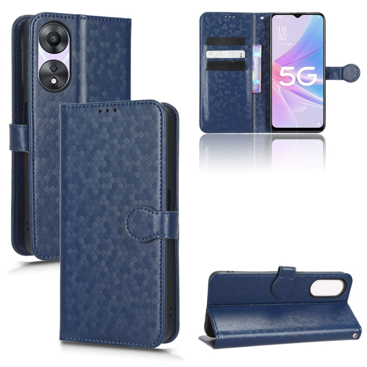 Blue honeycomb dot leather wallet phone case with flip cover and side strap
