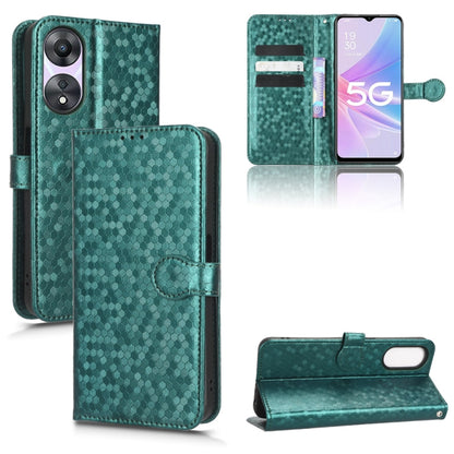 Green honeycomb dot leather flip phone case with side strap and card slots