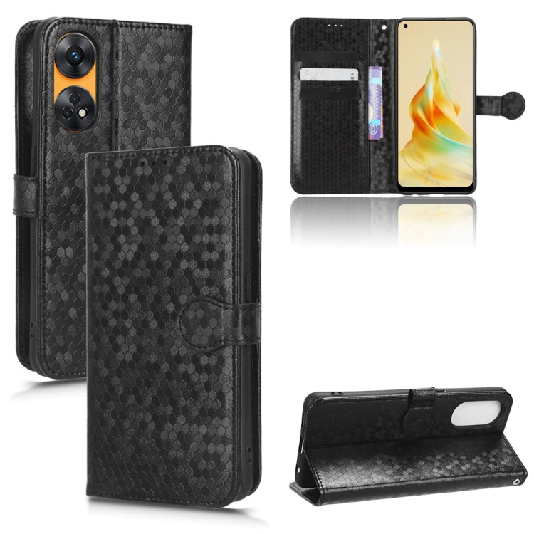 Black honeycomb dot leather phone wallet case with card slots and magnetic flap