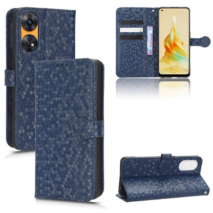 Blue honeycomb dot leather wallet phone case with folio flap and card cutouts